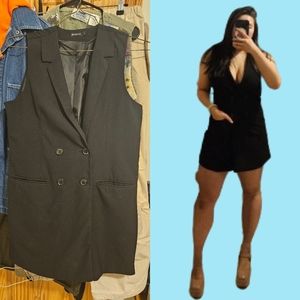 Stravadius double breasted tuxedo menswear low v neck jacket suit minidress